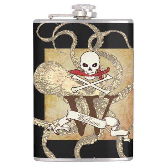 Piratenflagge Monogramm Flachmann (Vorderseite)