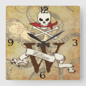 Piratenflagge Monogramm Quadratische Wanduhr (Vorderseite)
