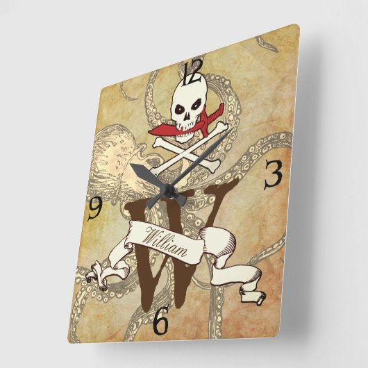 Piratenflagge Monogramm Quadratische Wanduhr (Winkel)