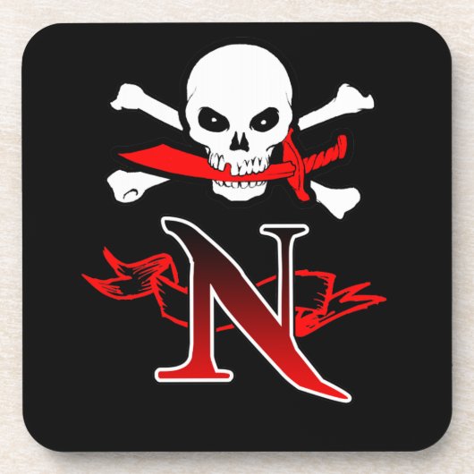 Piratenflagge N Monogramm Getränkeuntersetzer (Vorderseite)