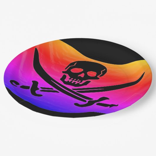 Piratenflagge Pappteller (Schrägansicht)