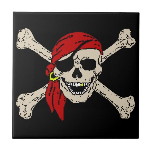 Piratenflagge Pirate Skull Bones Red Bandanna Fliese (Vorderseite)