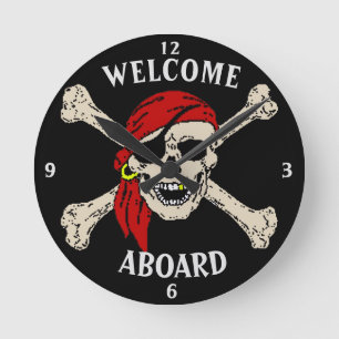 Piratenflagge Pirate Skull Bones Red Bandanna Rund Runde Wanduhr