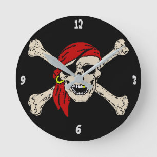 Piratenflagge Pirate Skull Bones Red Bandanna Runde Wanduhr
