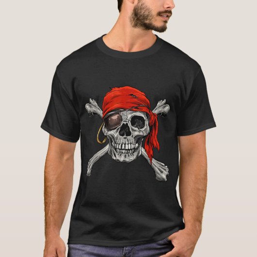 Piratenflagge Pirate Skull Crossbones Halloween T-Shirt (Vorderseite)