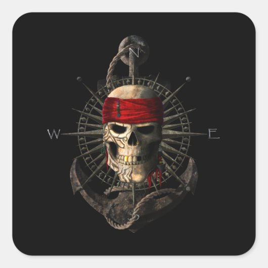 Piratenflagge Pirate Skull Segelkompass Anker Quadratischer Aufkleber (Vorderseite)