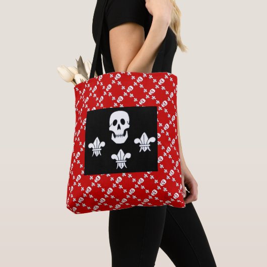 PIRATENFLAGGE SKULL 3 LILILIES RED BLACK PIRATE FL TASCHE (Von Nahem)