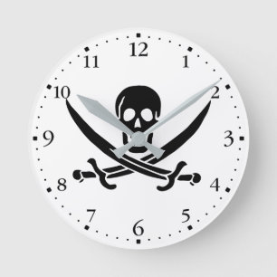 Piratenflagge Skull Crossed Schwerter Runde Wanduhr