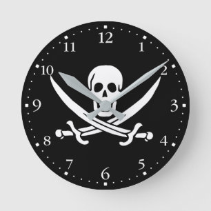 Piratenflagge Skull Crossed Schwerter Runde Wanduhr