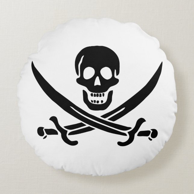 Piratenflagge Skull Crossed Schwerter Rundes Kissen (Vorderseite)