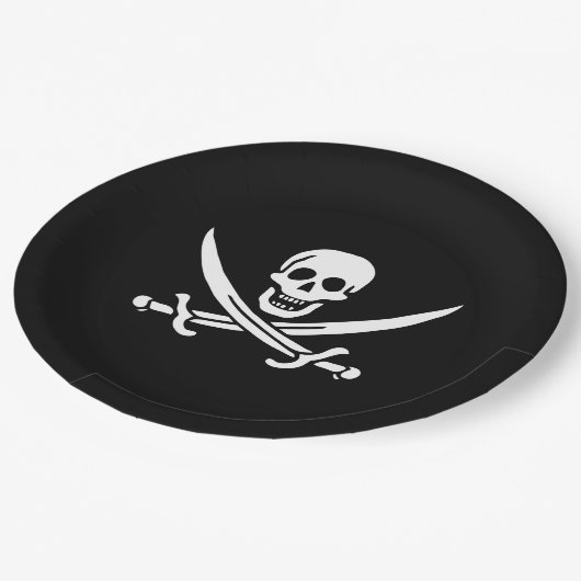 Piratenflagge Skull & Schwerter Jack Calico Pappteller (Schrägansicht)