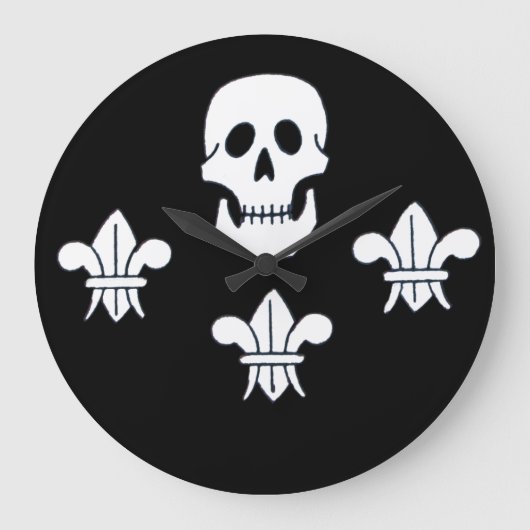 PIRATENFLAGGE SKULL UND DREI LILIES FLAG GROßE WANDUHR (Vorderseite)