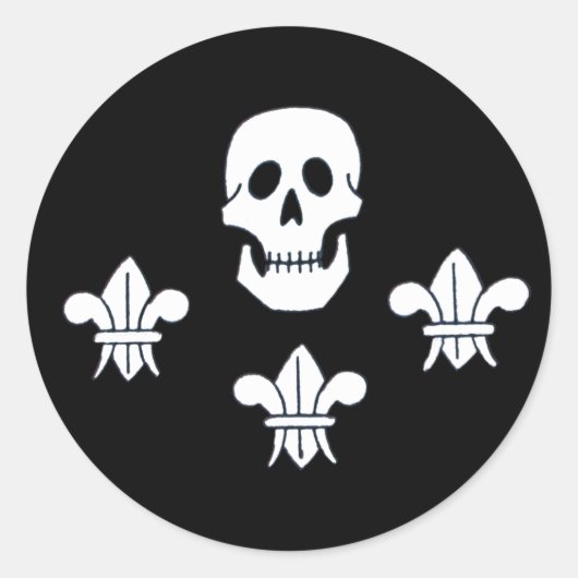 PIRATENFLAGGE SKULL UND DREI LILIES FLAG RUNDER AUFKLEBER (Vorderseite)