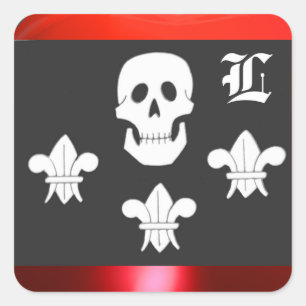 PIRATENFLAGGE SKULL UND DREI LILIES FLAGMONOGRAM QUADRATISCHER AUFKLEBER