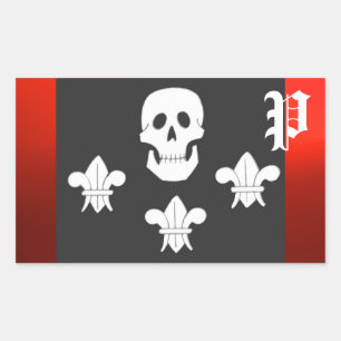 PIRATENFLAGGE SKULL UND DREI LILIES FLAGMONOGRAM RECHTECKIGER AUFKLEBER