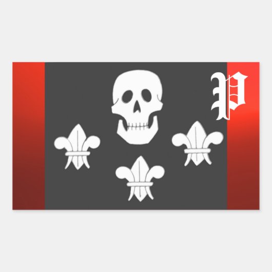 PIRATENFLAGGE SKULL UND DREI LILIES FLAGMONOGRAM RECHTECKIGER AUFKLEBER (Vorderseite)