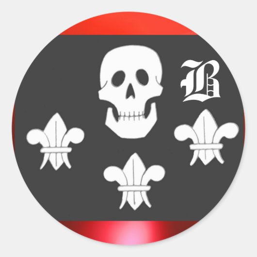 PIRATENFLAGGE SKULL UND DREI LILIES FLAGMONOGRAM RUNDER AUFKLEBER (Vorderseite)