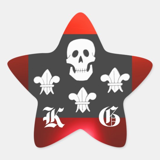 PIRATENFLAGGE SKULL UND DREI LILIES FLAGMONOGRAM Stern-Aufkleber (Vorderseite)
