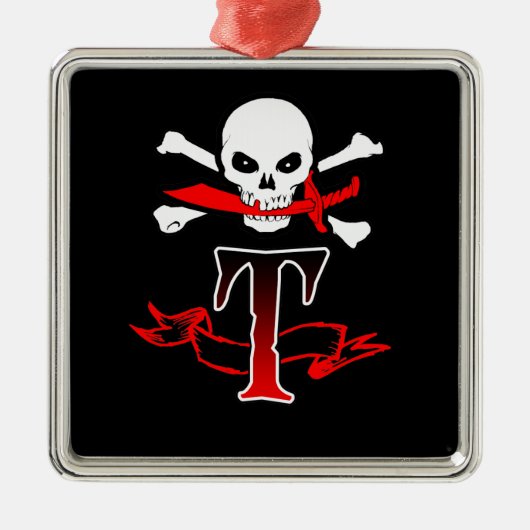 Piratenflagge T Monogramm Silbernes Ornament (Vorne)