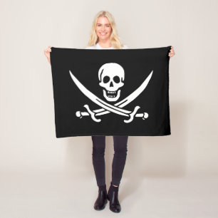 Piratenflagge Totenkopf gekreuzte Schwerter Fleecedecke