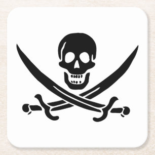 Piratenflagge Totenkopf gekreuzte Schwerter Rechteckiger Pappuntersetzer