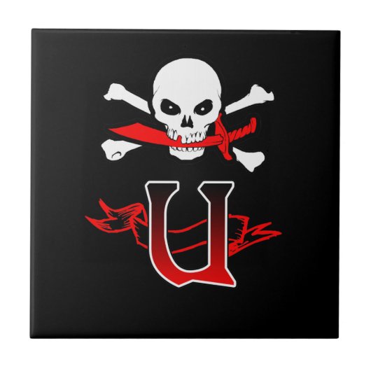 Piratenflagge U Monogramm Fliese (Vorderseite)
