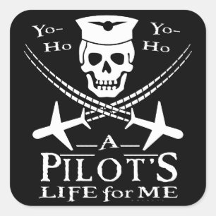 Piratenflugzeuge von Funny Pilot Skull Cross Spaß Quadratischer Aufkleber