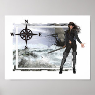 Piratenfrau mit dem Poster "Rough Waters" Print 2
