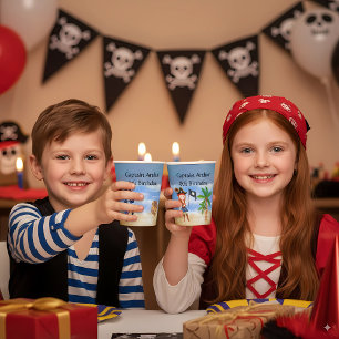 Piratengeburtmotiv Party Schatzpapagei Pappbecher