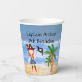 Piratengeburtmotiv Party Schatzpapagei Pappbecher (Rückseite)