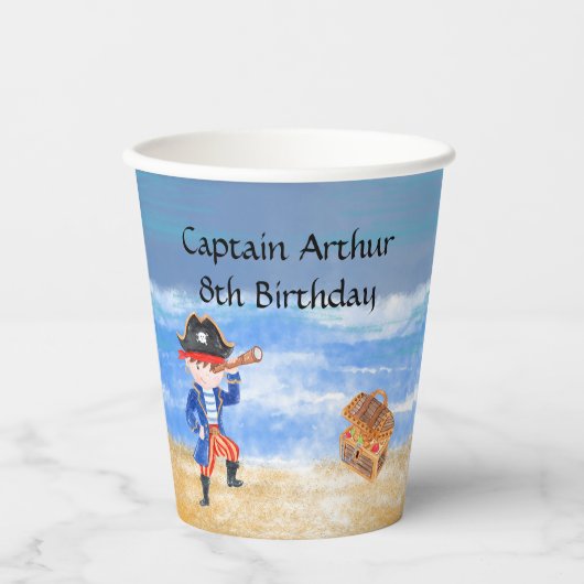 Piratengeburtmotiv Party Schatzpapagei Pappbecher (Vorderseite)