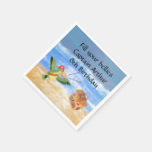 Piratengeburtmotiv Party Schatzpapagei Serviette (Ecke)