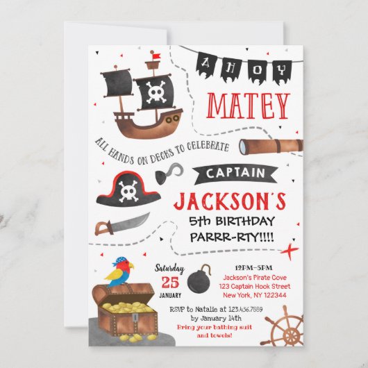Piratengeburtstagsfeier Einladung (Vorderseite)