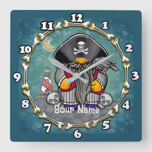 Piratengnom  quadratische wanduhr