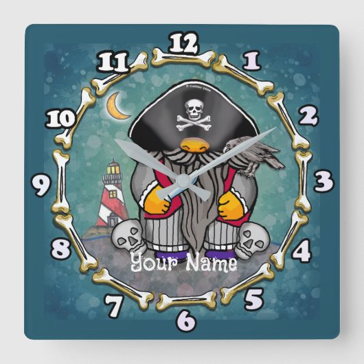 Piratengnome Quadratische Wanduhr (Vorderseite)