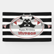 Piratenhut Schwarz + Weiße Streifen Geburtstag