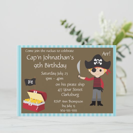 Piratenjunge Einladung (Stehend Vorderseite)