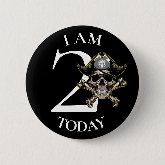 Piratenkanone Kreuzknochen 2. Geburtstag Button (Vorderseite)