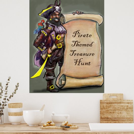 Piratenkapitän mit Schatzsuche Scroll Poster (Küche)