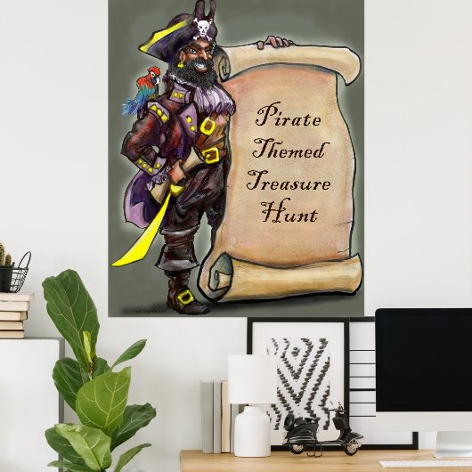 Piratenkapitän mit Schatzsuche Scroll Poster (Heimbüro)