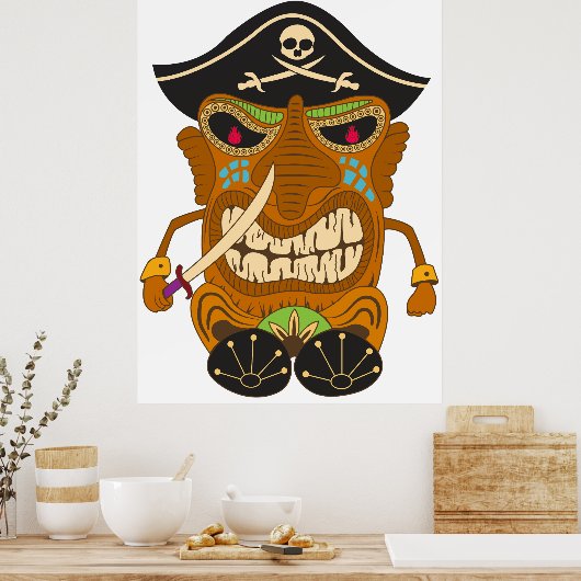 Piratenkapitän, Tiki-Statue aus Holz, lustig Poster (Küche)