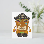 Piratenkapitän, Tiki-Statue aus Holz, lustig Postkarte (Stehend Vorderseite)