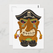 Piratenkapitän, Tiki-Statue aus Holz, lustig Postkarte (Vorne/Hinten)
