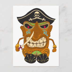 Piratenkapitän, Tiki-Statue aus Holz, lustig Postkarte