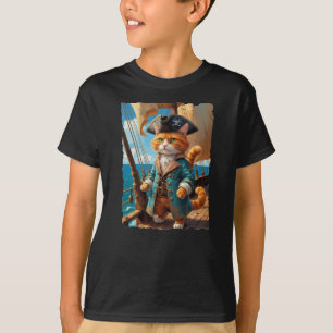 Piratenkatze auf Deck seines Schiffes! T-Shirt