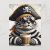 Piratenkatze im verschwommenen Pullover mit Kaffee Postkarte (Vorderseite)