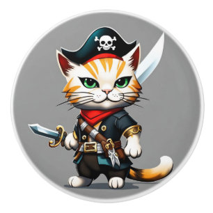 Piratenkatze, Kindermöbel, Schlafzimmer Keramikknauf