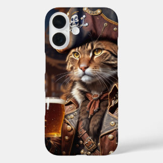 Piratenkatze mit Bier iPhone 16 Hülle