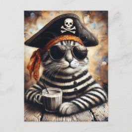 Piratenkatze mit Kaffee Postkarte