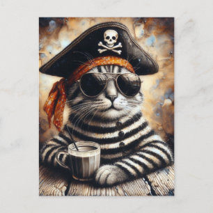 Piratenkatze mit Kaffee Postkarte
